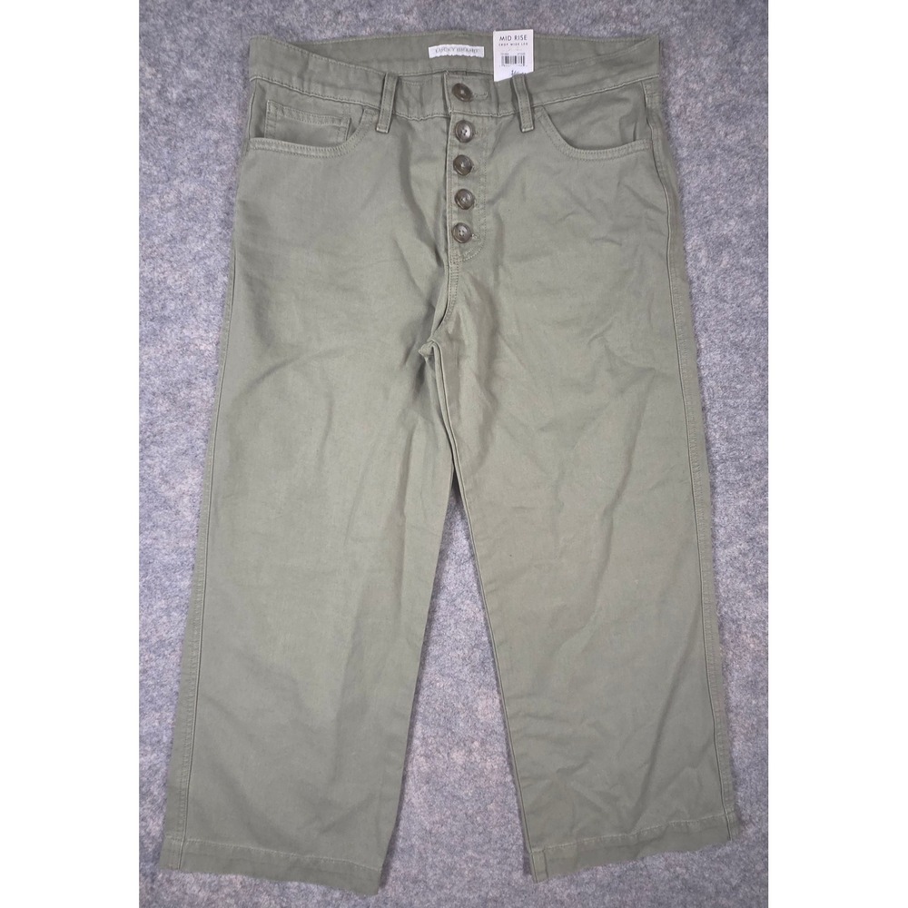 Lucky Brand Mid Rise Crop Wide Leg Pants Olive Sage Green Button Fly New NWT